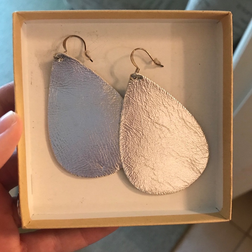 Silver Metallic Leather Earrings